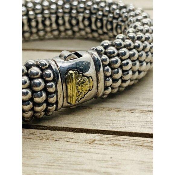 Lagos Caviar Bangle Bracelet Sterling Silver 925 18K 750 15MM - Picture 6 of 14